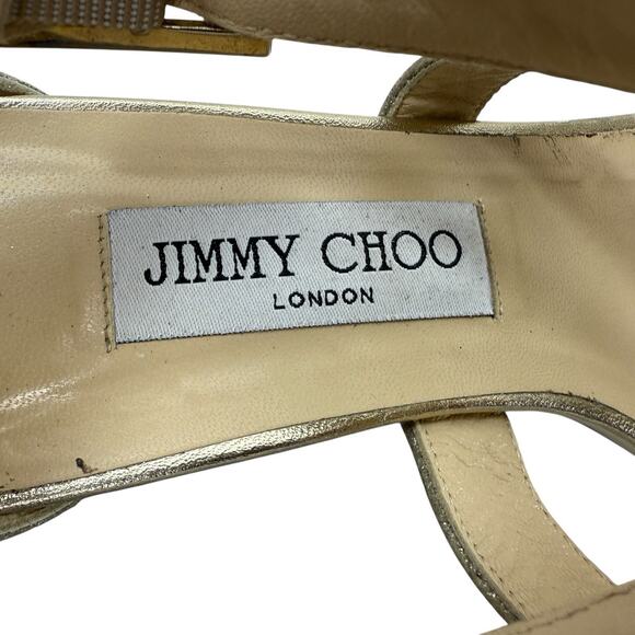 Jimmy Choo Chiara Sandal Size 39 /9 Cross Strap Open Metallic Gold Glitter Wedge - Picture 12 of 14